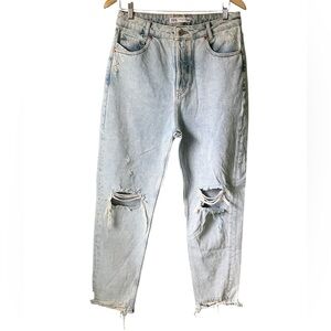 Zara Womens Light Wash Distressed Jeans Blue Tapered Holes 8
